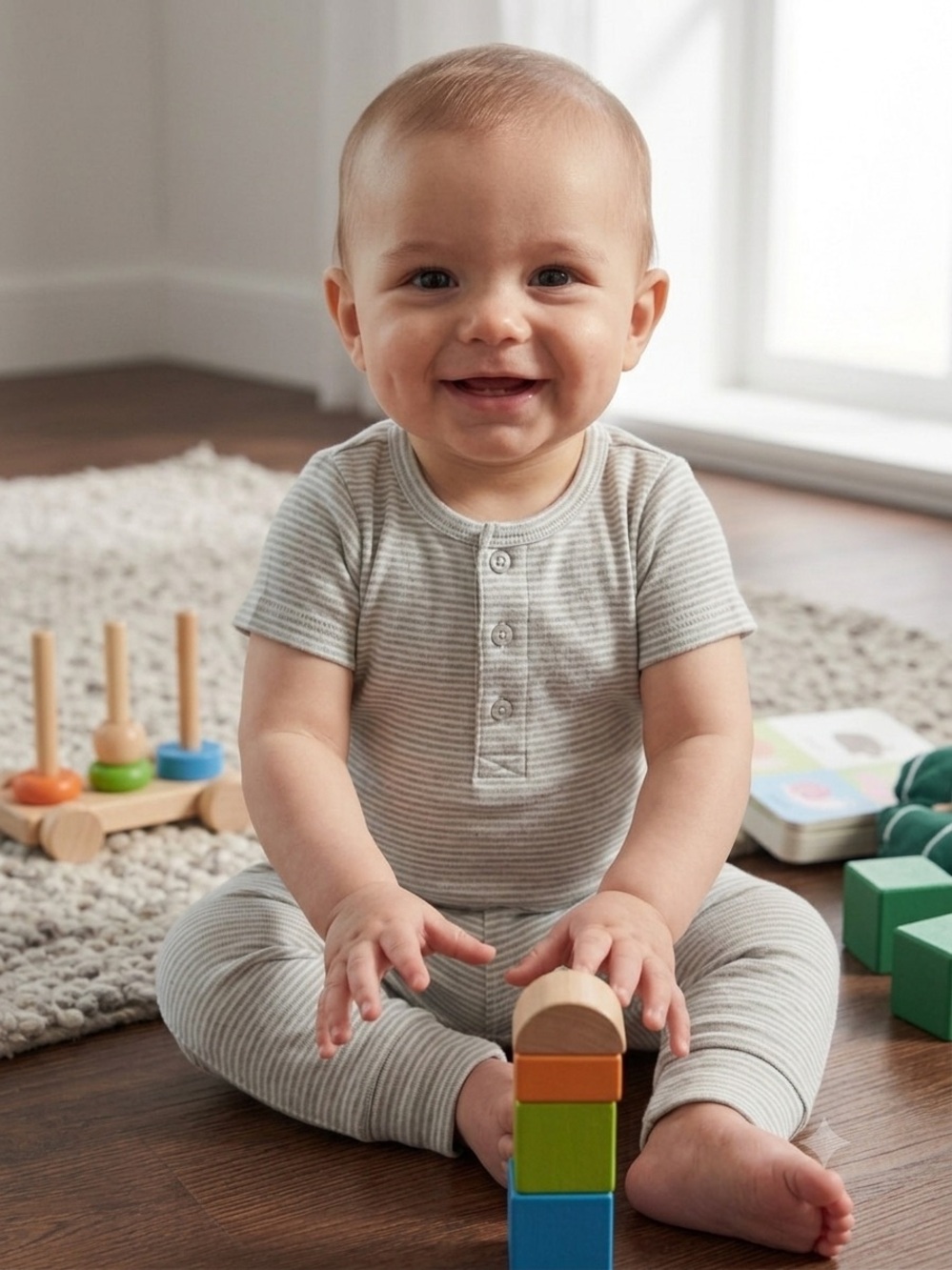 🎉 (12m) Carter's Neutral Striped 2-Piece Henley Bodysuit & Pants Set